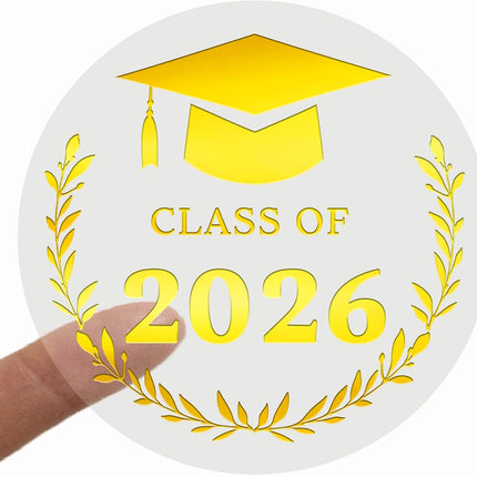 SourcetoHome 100xGraduation Stickers, Class of 2026 Transparent Foil Labels, Gold/Silver/Rose Round Seals, Perfect for Graduation Cards, Invitations, Gift Wrapping, and Party Favors (Class of 2026 - Gold Foil) - General - front view