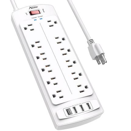 6 Ft Surge Protector Power Strip with 12 Outlets and 4 USB Ports