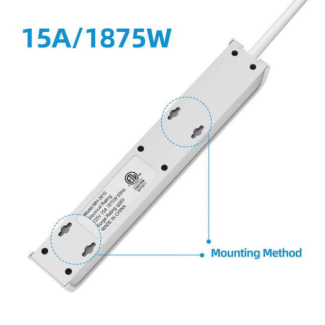 Regleta con protector de sobretensión, cable de extensión de 6 Feet, protección contra sobretensión de 600 Joules, regleta de 6 tomas con protección múltiple, cable 14 AWG, 15A/1875W, listada por ETL, 2 paquetes