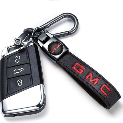 Genuine Leather Key Chain for GMC Sierra Denali Canyon Terrain Yukon Jimmy Acadia Keychain KeyRing for Men and Woean Accessories Black