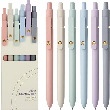 FIOVER Gel Pens, 6pcs 0.7mm Fine Point Black Ink, Quick Dry Smooth Writing Pens for Journaling, Nurse Aesthetic Cute Office School Supplies, Gifts for Women and Men (6Pcs Morandi-Black Ink)