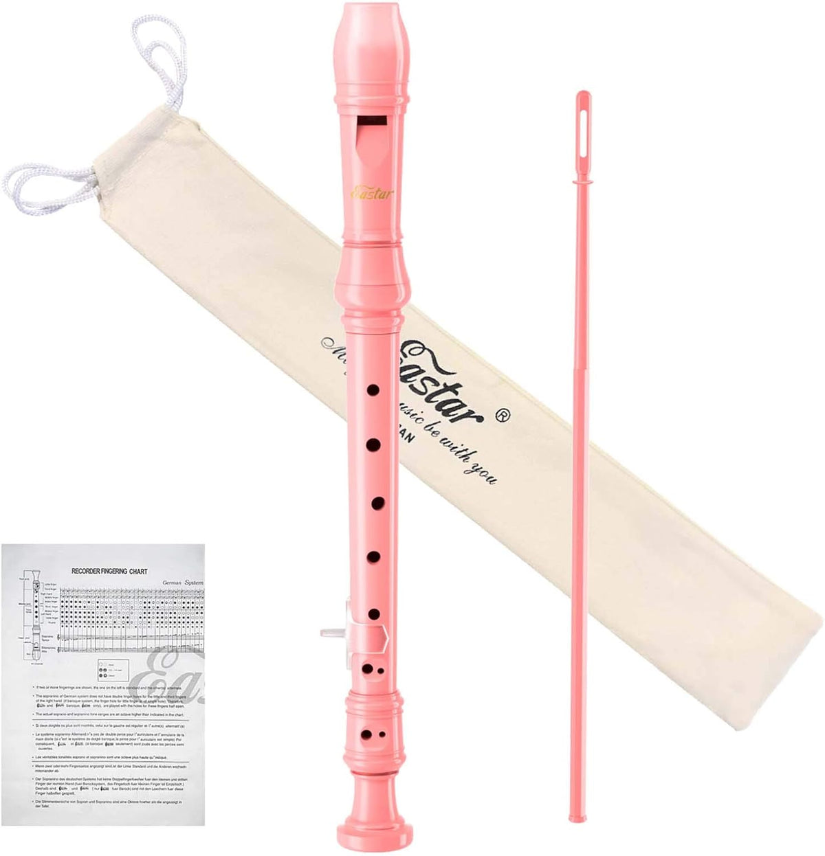 Pink Soprano Recorder for Kids Beginners, German Fingering C Key
