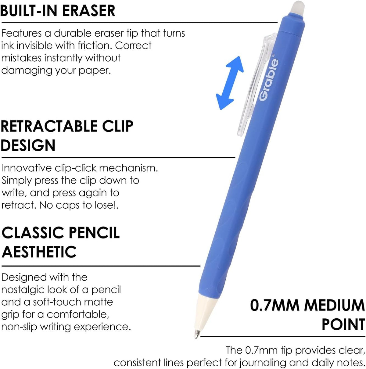 Erasable Gel Pens, Medium Point 0.7 mm, Pack of 6, Black - photo 3