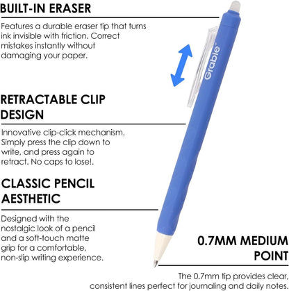 Erasable Gel Pens, Medium Point 0.7 mm, Pack of 6, Black - photo 3
