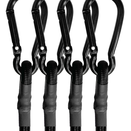 Bungee Cords with Carabiner Hooks Heavy Duty, Outdoor Black Bungee Straps, Strong Industrial Grade Elastic Bungee Rope for Securing Tarps, Luggage, Tents，Bikes, 12in + 24in + 48in，8pcs