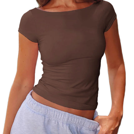 Women's Boat Neck Baby Tee Short Sleeve T-Shirts Going Out Tops