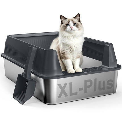 Stainless Steel Litter Box with Lid, High Sided Metal Litter Boxes
