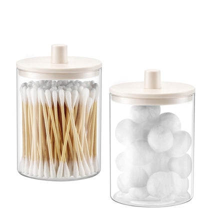 Dispensador de vidrio para hisopos de 10 oz, frasco transparente tipo botica, organizador para tocador de baño para hisopos, almohadillas, palillos de hilo dental y maquillaje (2 piezas, negro)