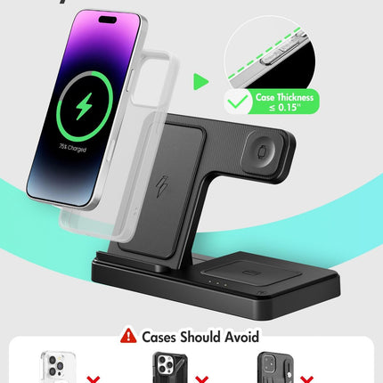 Wireless Charger iPhone Charging Station: 3 in 1 Charger Stand Multiple Devices for Apple - iPhone 17 16e 16 15 14 Pro Max 13 12 11 - Watch 11 10 9 8 7 6 5 4 3 2 SE and Ultra Series - Airpods 4 3 Pro