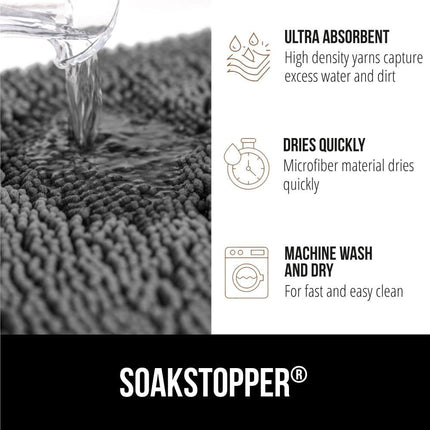 GORILLA GRIP SoakSTOPPER Dog Door Mat, Machine Washable Rug Absorbent Doormat Captures Moisture Mud Dirt, Quick Dry Soft Chenille Entryway Rugs Indoor Entrance Mats for Dog Paws, 24x17 Grey