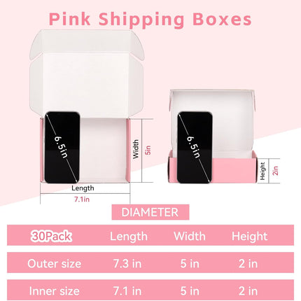 30 Pack 7x5x2 Inch Pink Shipping Boxes for Small Business, Small Mailing Boxes for Shipping Packaging