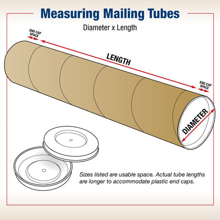 Box USA BP3018K Mailing Tubes with Caps, 3" x 18", Kraft (Pack of 24)