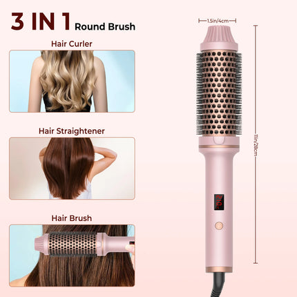 Ceramic hair curler brush heat settings and temperature control display