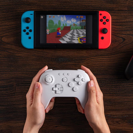 AKNES 8BitDo 64 Bluetooth Controller for Analogue 3D, Switch 1/2, Windows & Android, with Hall Effect Joystick, Turbo, Vibration - White
