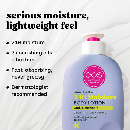 Bundle of eos Shea Better Body Lotion + Whipped Body Butter, Vanilla Cashmere, Weightless Moisture For Dry Skin, Rich Formula and Deep Hydration, Vanilla Body Lotion