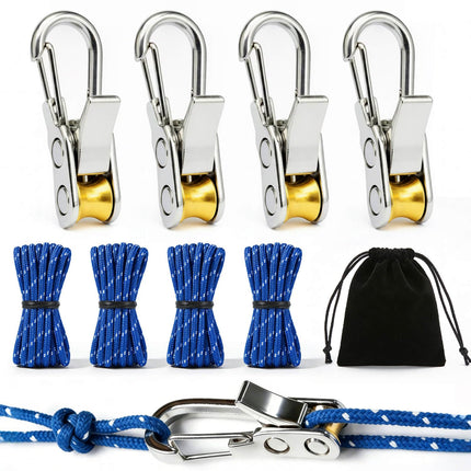 8 Pack Rope Tensioner Set with Alloy Buckles and Storage Bag, Adjustable Tie Down Ropes for Tent, Tarp, Hammock, Clothesline, Luggage & Outdoor Use (Green)