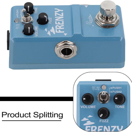Rowin LN-322 Fuzz Pedal for Bass Guitar with Full Metal Shell, Two Mode Fuzz Distortion Effects, Compact Overdrive Tone, For Long Lasting Metal Body