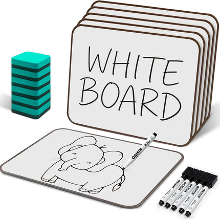 6 Pack Small White Boards, 9"x12" Double Sided Personal Dry Erase Boards Portable Handheld Whiteboards for Kids, Students, Teacher School, Include 6 Markers, 6 Erasers, 6X52 Pcs Letters