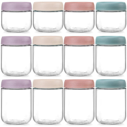 6-pack 16 oz Overnight Oats Containers with Lids, Glass jars with Airtight Lids, Wide mouth Mason Salad jars, Glass Food Storage Containers for Snacks Yogurt Spice Sugar