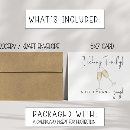 Funny Celebration Card with Champagne Glasses | Finally! Oops... I Meant Yay | Congrats, Wedding, Promotion, Engagement, Graduation, Divorce | Blank Inside