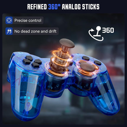 GamingBoy Wireless Controller for PS2, 2 Pack 2.4G Dual Vibration Gamepad Joystick Compatible for Play station 2, Ps-2 Game Remote with Wireless Receivers (Clear Blue and Clear Green)