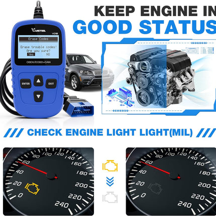 OBD2 Scanner Code Reader Car Diagnostic Tool Engine Fault Code Reader for Turn Off CEL with Freeze Frame/I/M Readiness for All OBDII Protocol Cars, OBD2 Scanner Diagnostic Tool