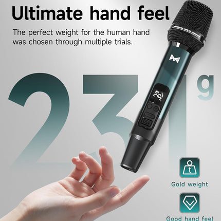 Wireless Microphone, Metal Dynamic Wireless Microphones with One-to-One Chip Connection and Rechargeable Receiver, 40H Duration, 200FT Range Receiving, Volume Control Karaoke Microphone for Singing