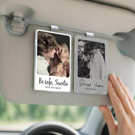 Mit & Mia Personalized Car Visor Clip, Drive Safe I Love You Custom Photo, Personalized Couple Picture Sun Visor Clip, Playing Card Photo Car Decor, Valentine Gifts for Boyfriend Husband