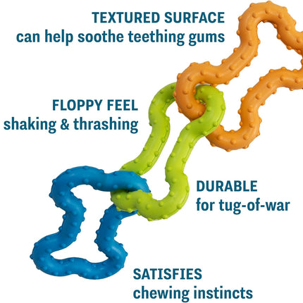 Bone Tugz Tug & Chew Dog Toy — Bendy, Textured Rubber for Tug-of-War, Light-Moderate Chewers, Teething Puppies & Small Dogs, 6.25" x 1.75"