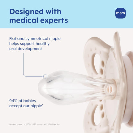 MAM Original Matte Baby Pacifiers 0-6 Months, Binky for Newborn Babies, BPA-Free Skin Soft Silicone Nipple, Easy to Clean, Developed with Medical Experts, 4 Count, Made in Europe