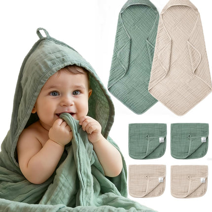 6 PCS Baby Towels and Washcloths Set, 2 PCS Baby Hooded Towels & 4 PCS Washcloths Set, Ultra Soft & Highly Absorbent Bath Bath Towel for Newborn, Infant & Toddler, Shower Gifts Essentials