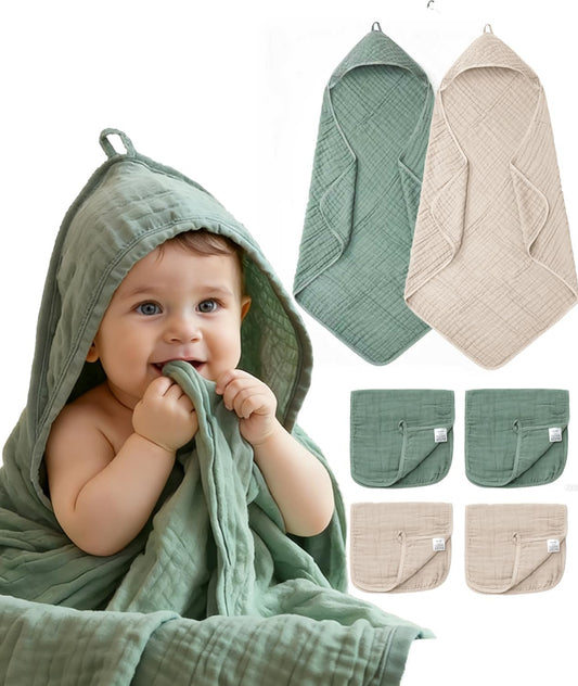 6-Piece Baby Hooded Towel and Washcloth Set