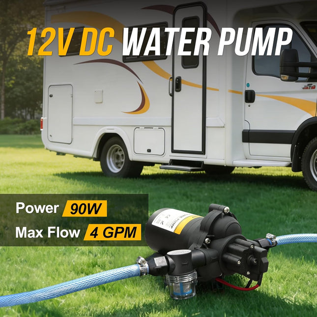 12V RV Water Pump, 4.0 GPM 45 PSI Diaphragm Pump, 12Volt Quiet Fresh Water