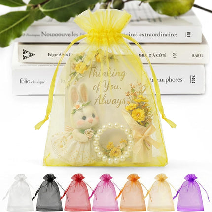 50PCS Organza Bags 5 x 7, White Small Gift Mesh Bags Drawstring Bulk