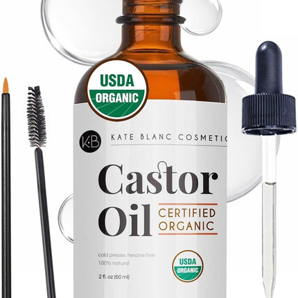 Castor Oil Organic for Hair, Lashes, Face (2oz), 100% Pure, Cold Pressed, Hexane Free Hair Oil. Lash Serum for Thicker-Looking Eyelashes & Eyebrows