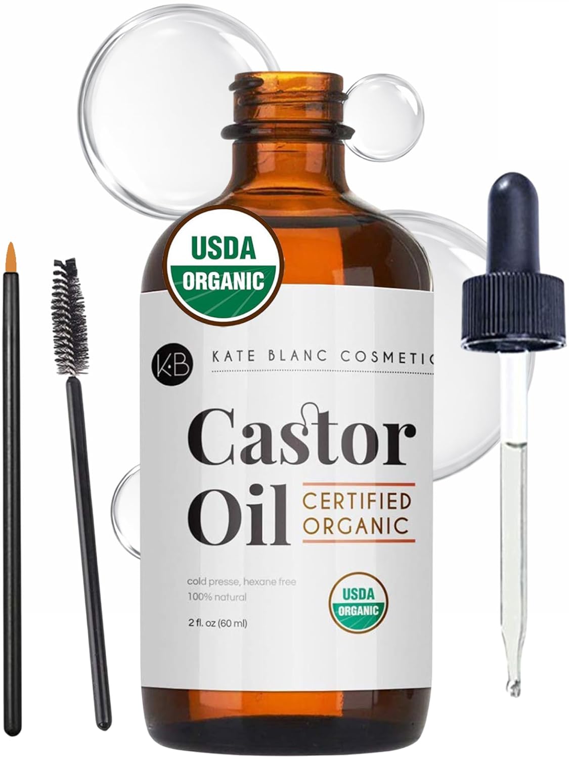 Castor Oil Organic for Hair, Lashes, Face (2oz), 100% Pure, Cold Pressed, Hexane Free Hair Oil. Lash Serum for