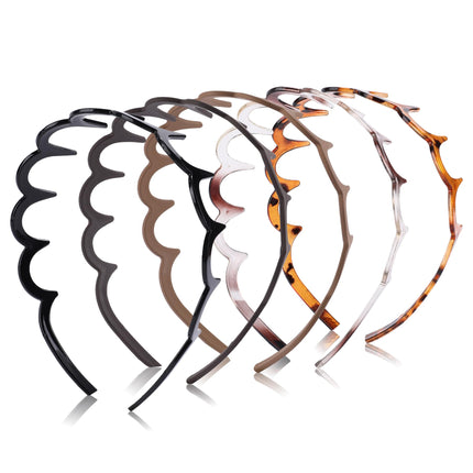 2 Pack Zig Zag Headbands for Women, Non-Slip Wavy Plastic Hair Comb Headbands with Teeth, U-Shape High Cranium Korean Style, Classic 90s Hair Accessories, Gifts for Women (Black & Brown)