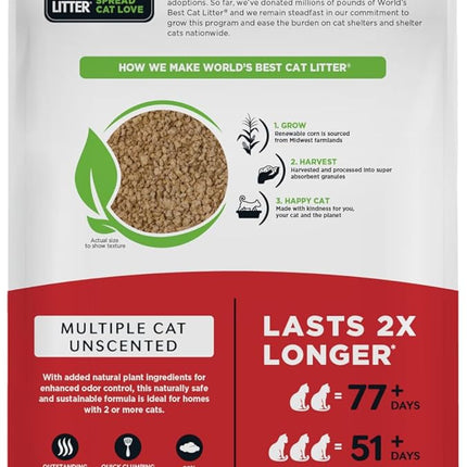 WORLD'S BEST CAT LITTER Multiple Cat Unscented, 32-Pounds - Natural Ingredients, Quick Clumping, Flushable, 99% Dust Free & Made in USA - Long-Lasting Odor Control & Easy Scooping