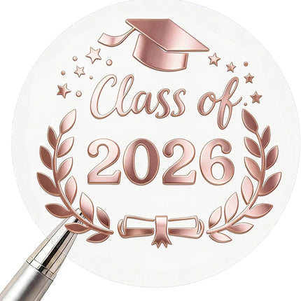 100pcs Class of 2026 Graduation Stickers, Clear Waterproof Round Foil Stickers for Graduation Party, Envelope Seals, Congrats Gifts & Decorations (Class of 2026, Clear Rose Gold Foil)