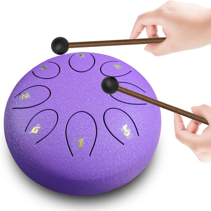 REGIS Steel Tongue Drum 6 Inch 8 Notes, Rain Drum Style Calming Percussion Instrument for Relaxation & Meditation, Musical Gift for Adults & Beginners(Lavende)