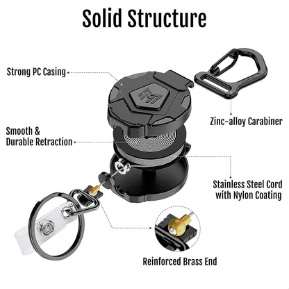 Retractable Keychain, Heavy Duty Carabiner Badge Holder, Tactical ID Badge Reel with 31.5” Steel - photo 4