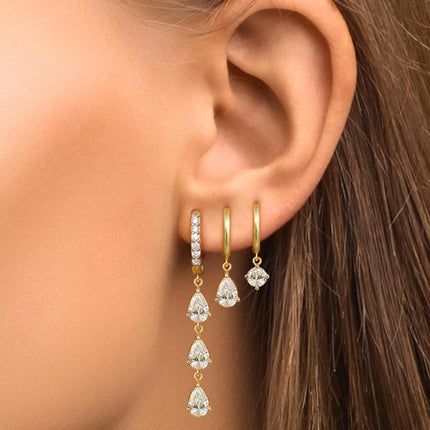 Surgical Steel Small 14K Gold Plated Huggie Hoop Earrings Set,Hypoallergenic Lightweight Waterproof & Non Tarnish, Drop Dangle with CZ for Women-Multiple Piercings