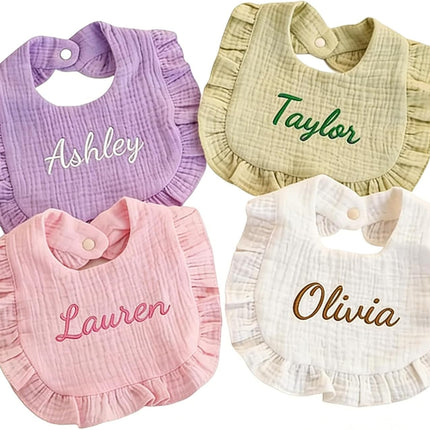 Personalized Baby Bib with Name, Custom Embroidered Cotton Ruffle Bib for Baby Boy & Girl, Soft Absorbent Drool & Feeding Bib, Newborn Infant Gift for Baby Shower, Birthday