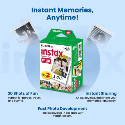 Fujifilm Instax Mini Instant Film, 60 Shots (10 Sheets x 6) – Capture Memories Anytime, Anywhere + BluebirdSales Premium Cleaning Cloth & 8 AA Batteries