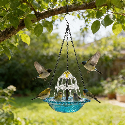 Solar Powered Hanging Bird Bath Fountain, All-Weather Cascading Water Fountain with Spill-Resistant Basin, Outdoor Garden Decor for Hummingbirds, Patio Backyard Lawn Decoration