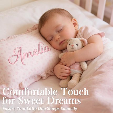 Personalized Embroidered Muslin Toddler Pillowcase with Name, Custom 100% Cotton Ruffle Edge Baby Pillows Cover, Monogram Soft Pillow Case 12"x20" with Envelope Closure Gifts for Kids Boy Girls