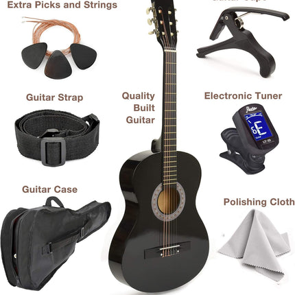 30" Left Handed Wood Guitar with Case and Accessories for Kids/Girls/Boys/Teens/Beginners (30", Black)