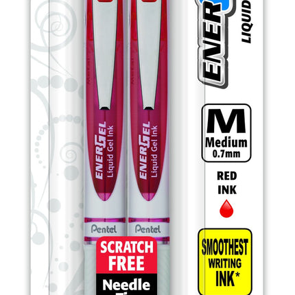EnerGel Pearl RTX Retractable Liquid Gel Pen, (0.7mm), Medium Line, Needle Tip, Black Ink, Pack of 2 (BLN77WBP2A)
