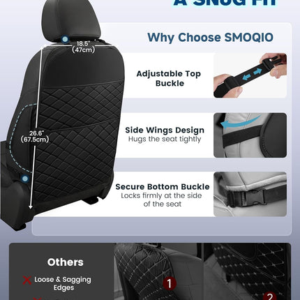 Seat Back Protectors for Kids, Car Kick Mats for Back of Front Seats with Large Pocket Organizer, Waterproof, Protects Against Dirt, Scuffs & Scratches, Fits Most Vehicles, 2PCS (Black)