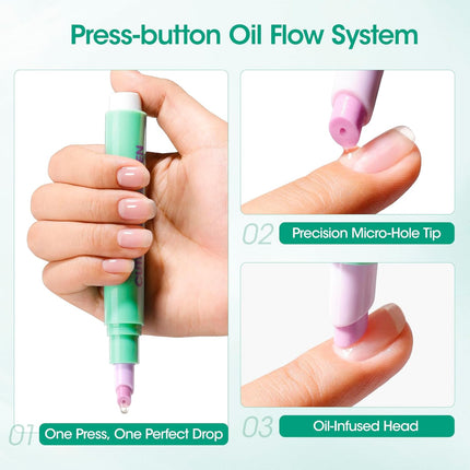 GELLEN 2Pcs Cuticle Pusher Oil Pen - 6ml Large Capacity Nail Oil Pen with Ceramic Cuticle Pusher, One-Click Cuticle Remover Pen for Hands & Feet, Nail Care Pen for Hangnails & Dry & Damaged Nails
